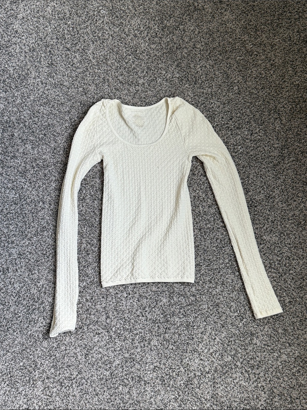 Free People Cream Textured Long-Sleeve Scoop Neck Tee